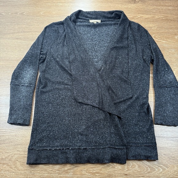 Mesh & Lace Women's Open Front Cardigan L Gray Draped Knit Stretch Minimalist - Picture 2 of 10